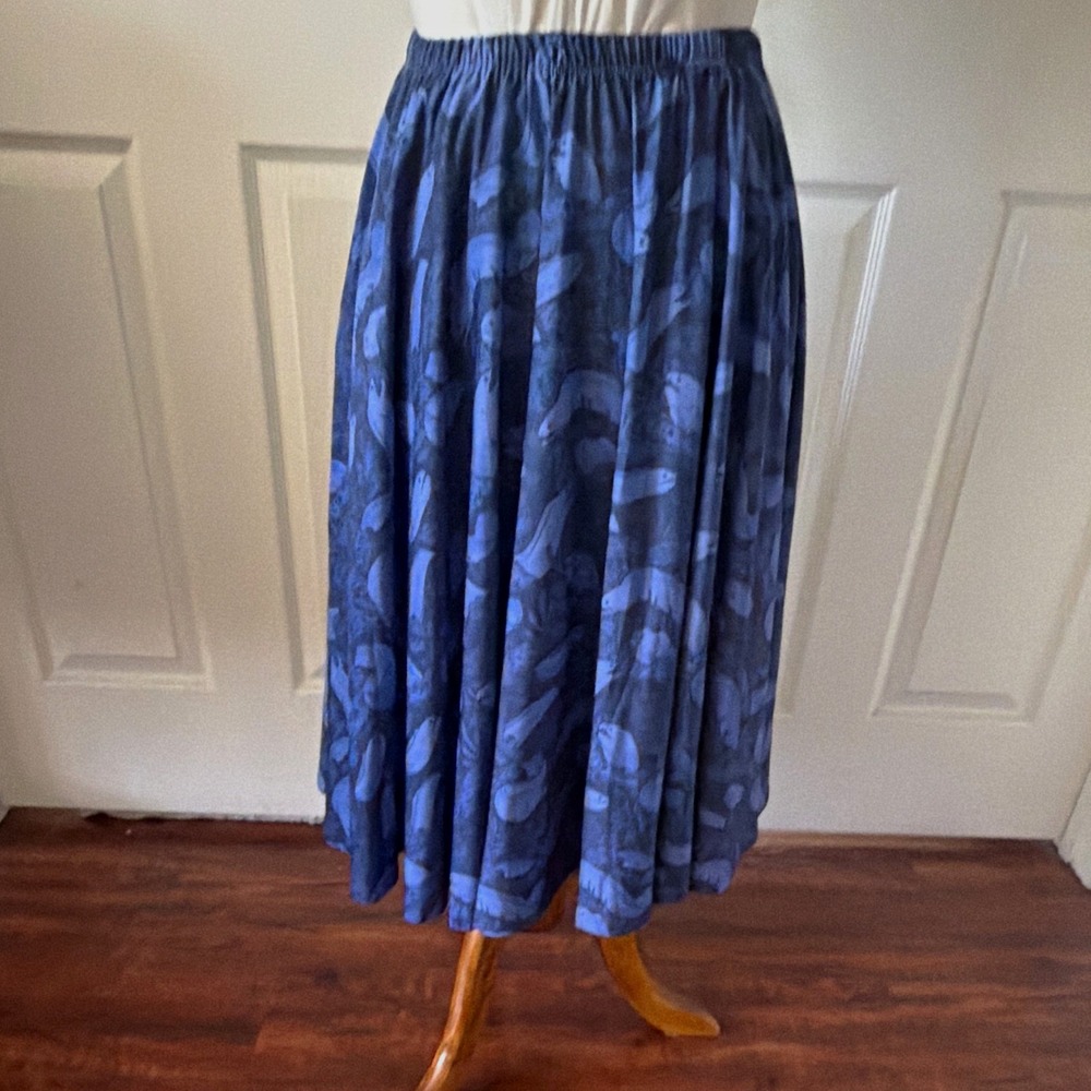 Maya Kern It's A Moray Pull On Midi Skirt L/XL Novelty Eel Print Gray Blue